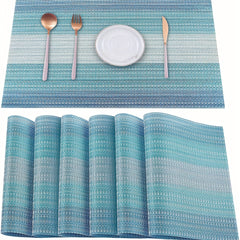 6pcs Plastic Placemats Lake Woven Rectangle Insulated Mat