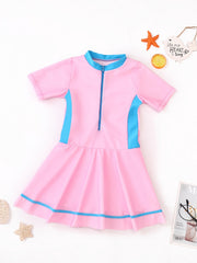 Girls Block Zipper One Piece Swimsuit Summer Beach Clothes