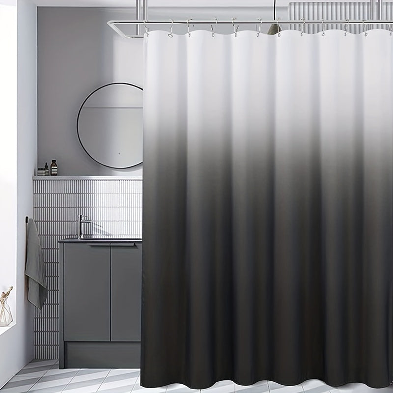 Grey Gradient PEVA Shower Curtain Set with Plastic Hooks 180x180cm