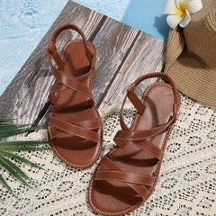 Women's Cross Strap Flat Sandals Elastic Band Summer Beach Shoes