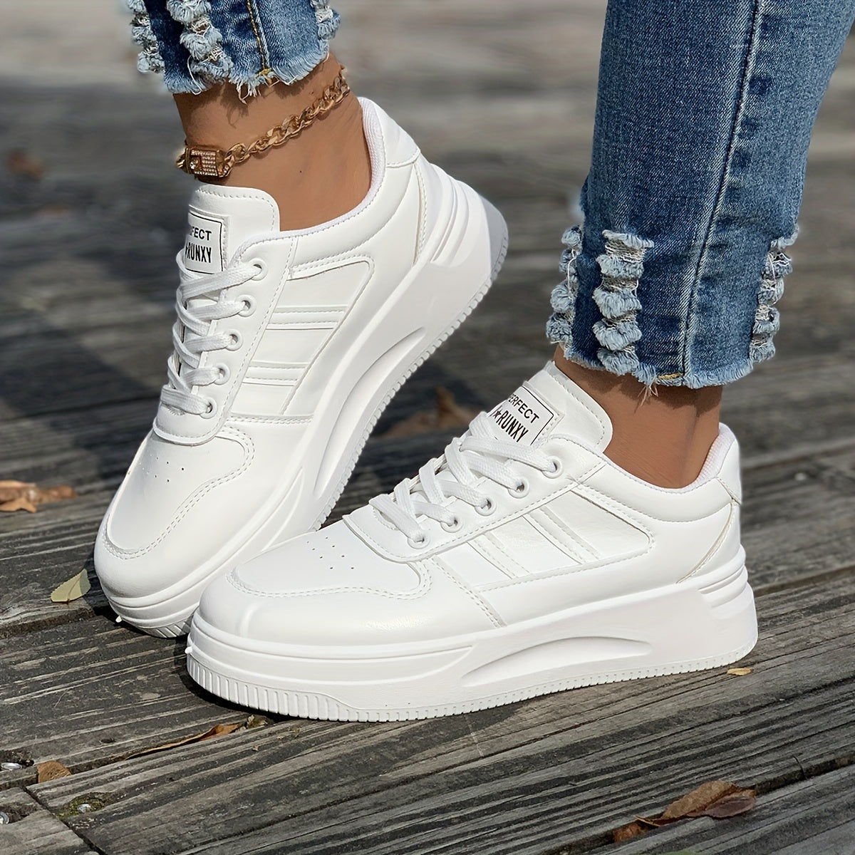 Faux Leather Solid Skate Shoes Wear Resistance Non Slip Flat Sneakers