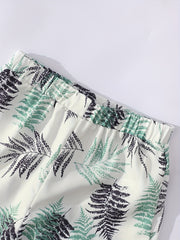 2pcs Hawaii Boys Leaf Graphic Print Short Sleeve T shirt&Shorts Set