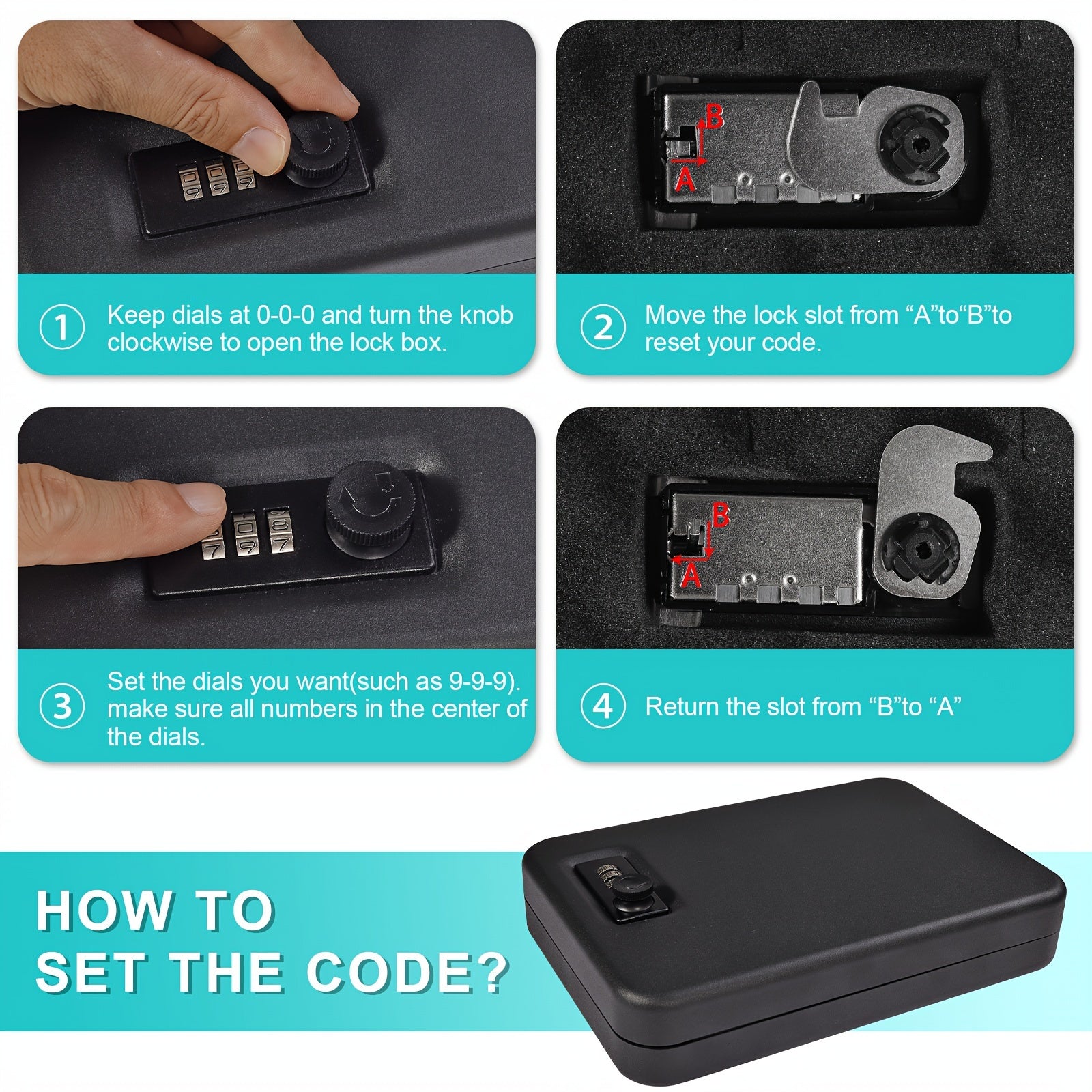Key & Dial Lock Box Nightstand Car Travel Dial Lock