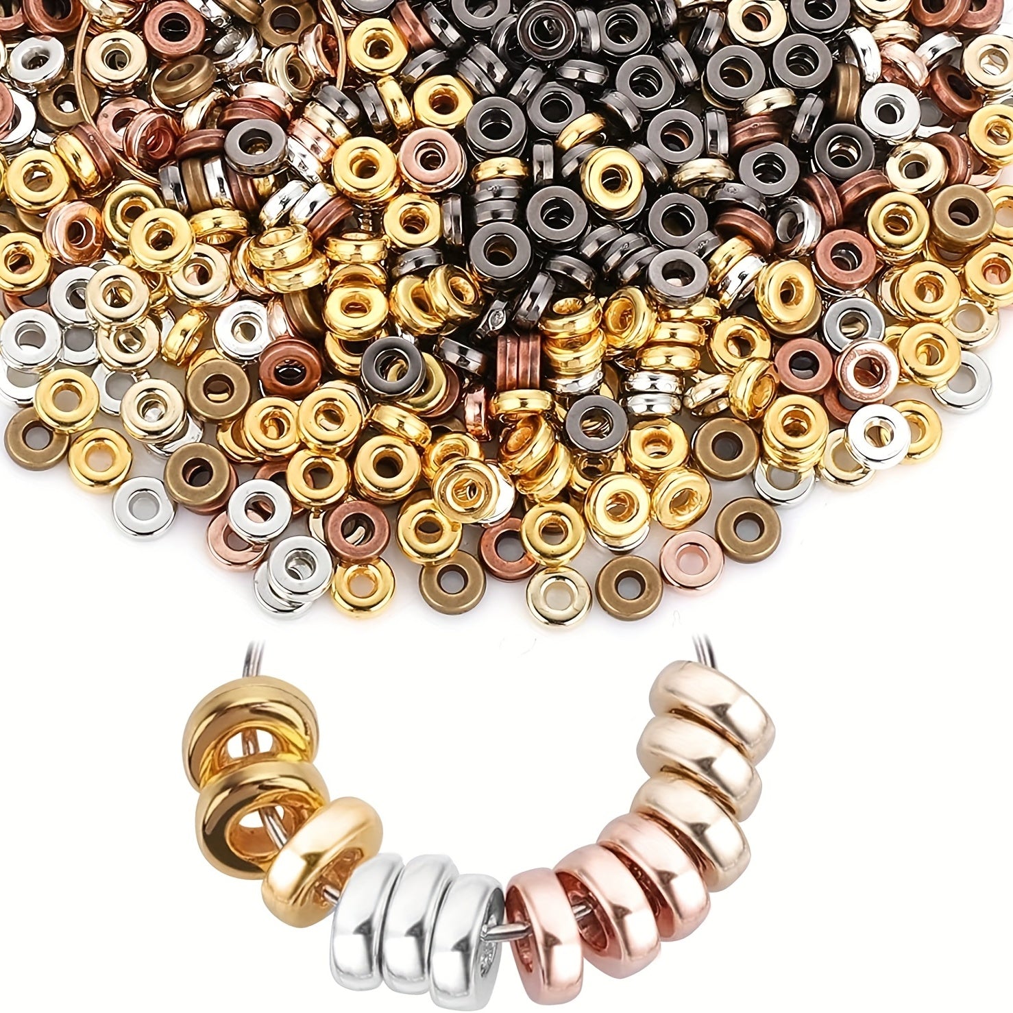 500Pcs 6mm Metal Flat Round Beads 8 Types Metallic Disc Spacer