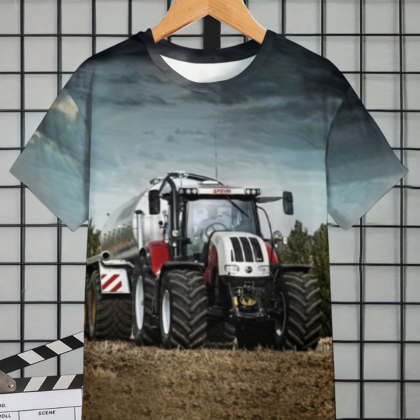 Boys' Tractor Print T Shirt Short Sleeve Tee for Summer