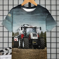 Boys' Tractor Print T Shirt Short Sleeve Tee for Summer