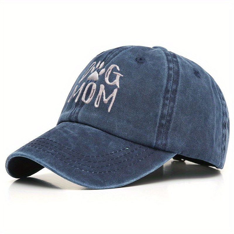 DOG MOM Embroidery Ponytail Baseball Cap Washed Distressed Sunscreen Sports Hat