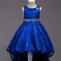 Girls Sleeveless Princess Dress Lace Beaded Rhinestone Flower