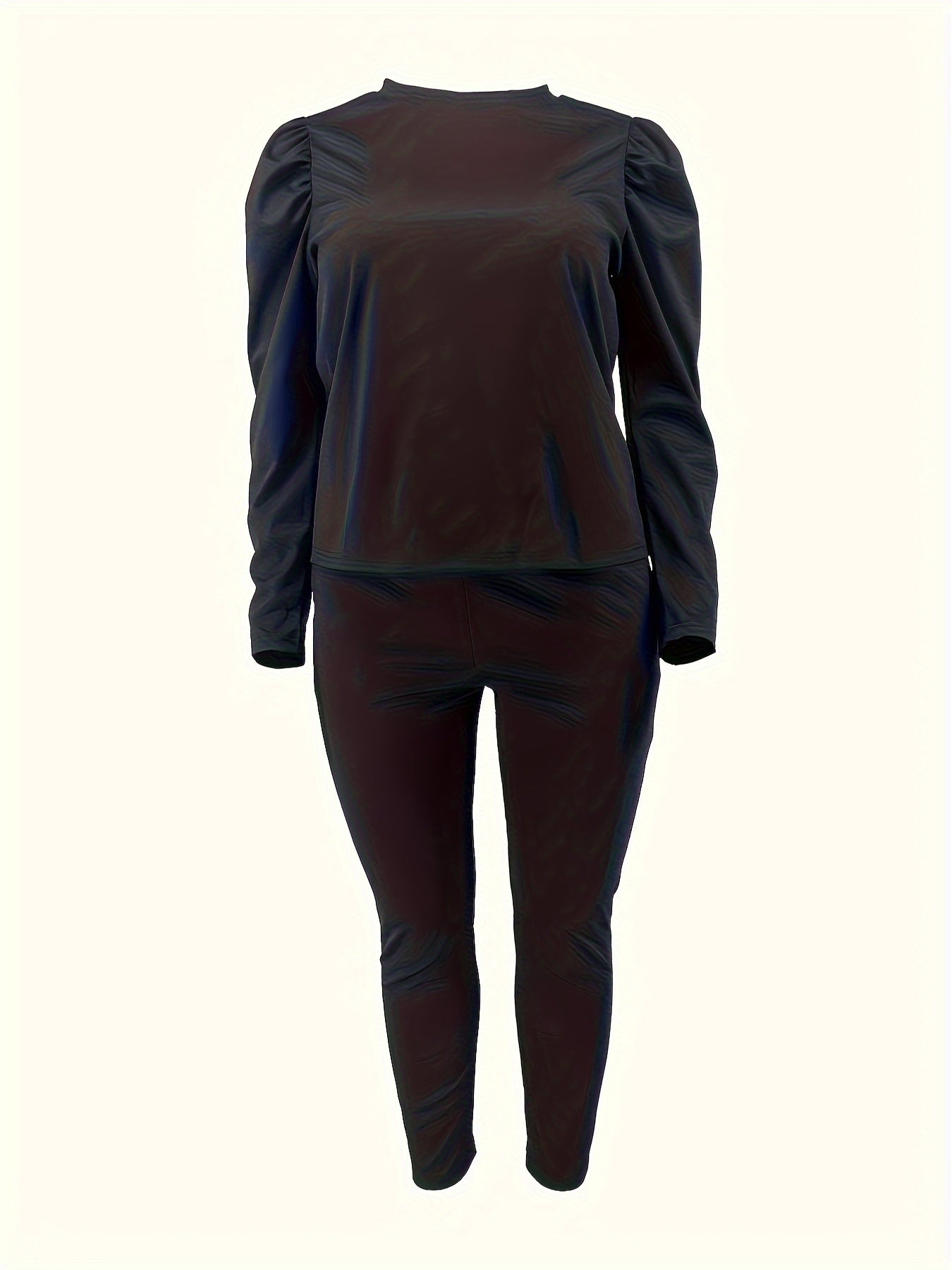 Solid Gigot Sleeve Top & Leggings Two Piece Set