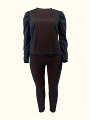 Solid Gigot Sleeve Top & Leggings Two Piece Set