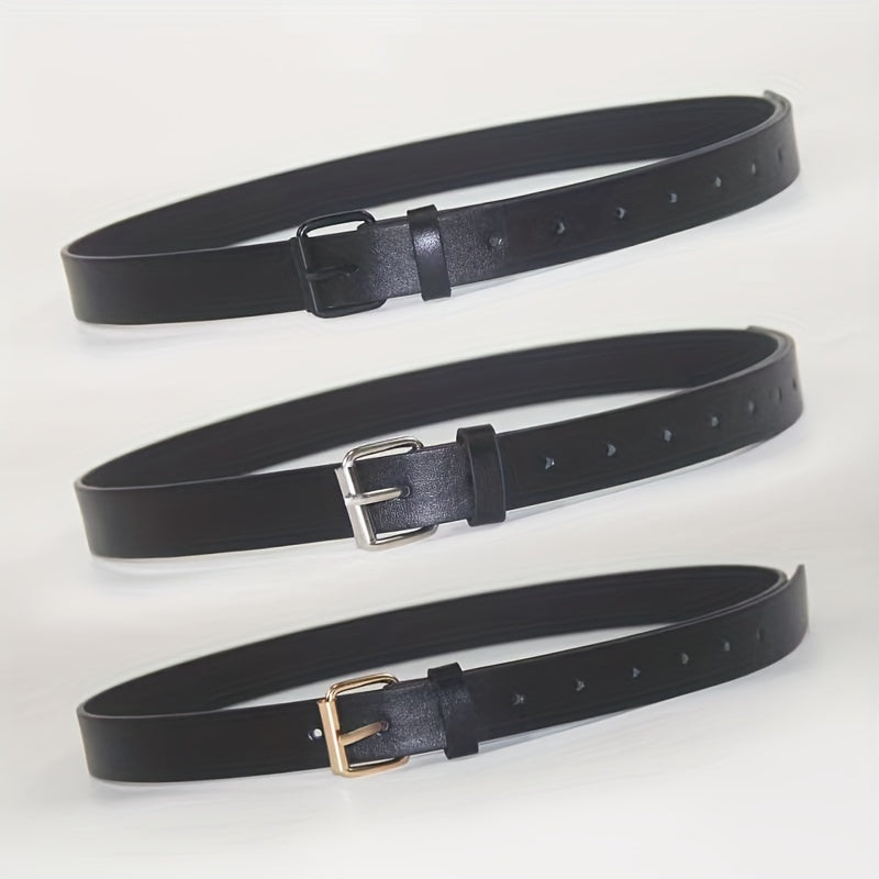 Vintage PU Leather Belt Square Pin Buckle Casual Jeans Pants Women