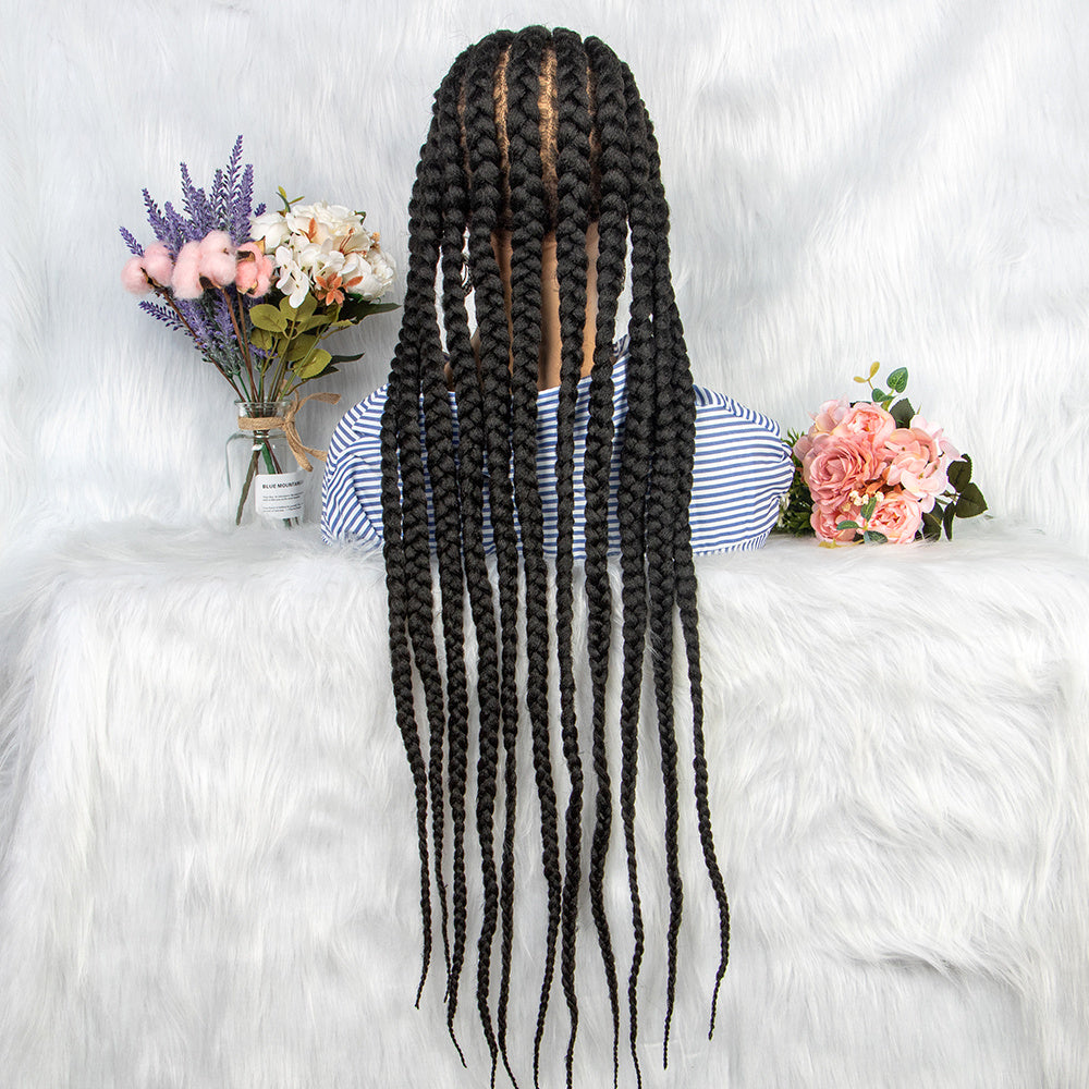 Long Braided Synthetic Wig for Women Full Lace Natural Look