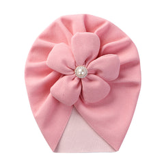 Newborn Toddler Pearl Flower Beanie Head Wrap Hat Solid Turban Headband