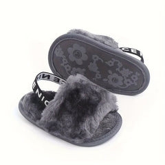 Baby Girl Furry Sandals Lightweight Anti Slip Open Toe Sandals
