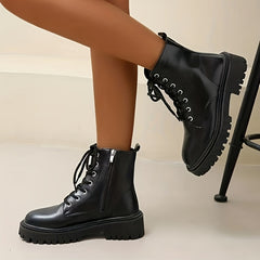 Women's Platform Combat Boots Lace Up & Side Zipper Ankle Boots