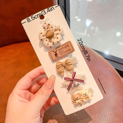 5pcs Flower Bow Bear Hair Clips Set for Girls