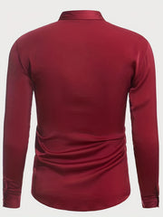 Solid Men's Long Sleeve Lapel Shirt Spring Fall Casual Button Up
