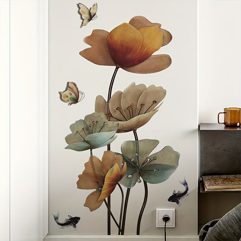 Chinese Style Lotus Carp Wall Sticker, Home Decoration, Waterproof, Removable