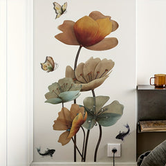 Chinese Style Lotus Carp Wall Sticker, Home Decoration, Waterproof, Removable