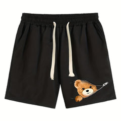 BEAR Print Shorts Men's Comfy Loose Drawstring Shorts Men Clothes For Summer