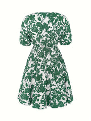 Plus Size Boho Dress Women's Plus Floral Print Puff Sleeve A line Mini Dress