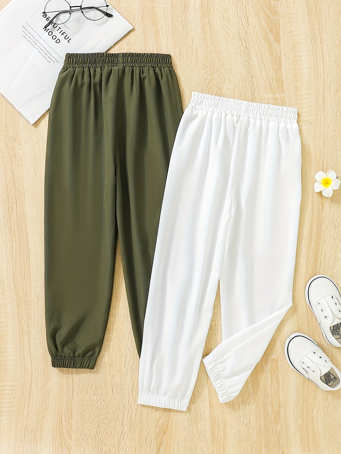 2pcs Girls Basic Jogger Bow Front Elastic Waist Trousers
