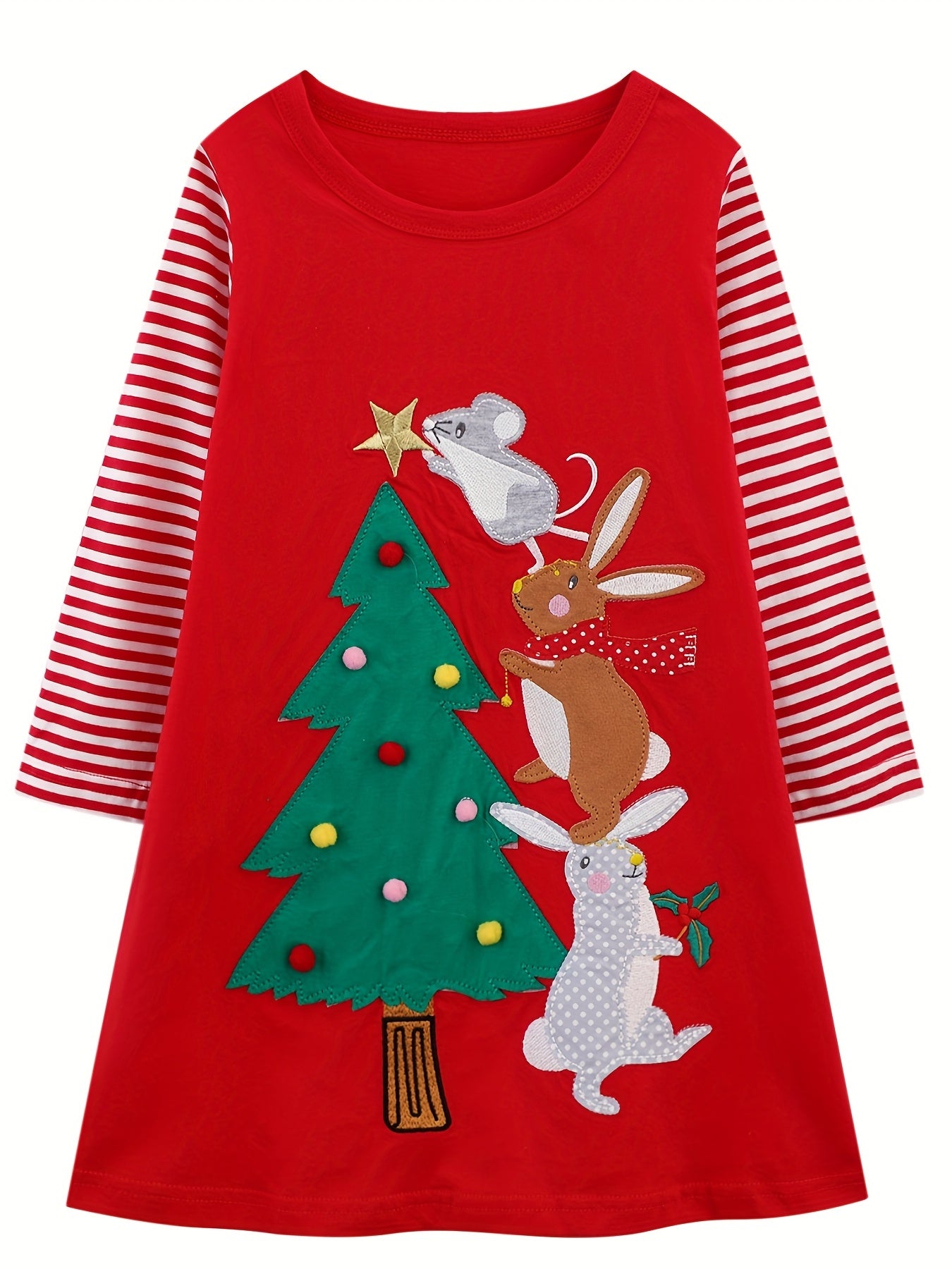 Christmas Playwear Dress For Toddler Girls Long Sleeve Dress 2-8 Years