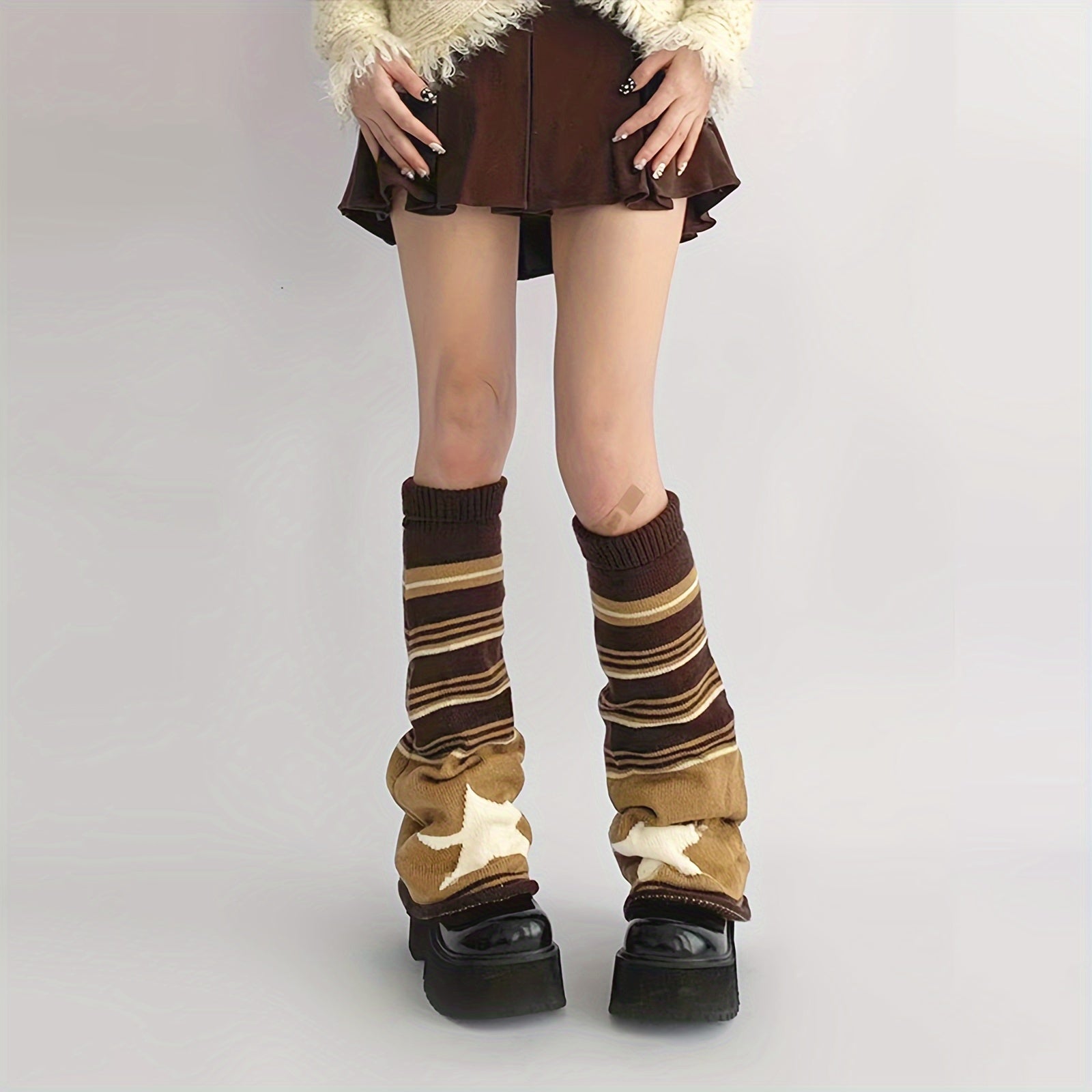 Striped Leg Warmers JK Style Knee High Socks