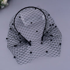 Beaded & Faux Birdcage Veil Headband for Bridal Showers Weddings Parties