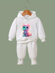 OERYUI Kitty Print 2pcs Girls Hoodies Jogger Pants Set for Sports