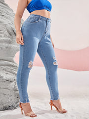 Women's Ripped Fringe Trim Skinny Jeans