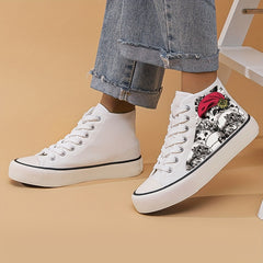 Women's High Top Canvas Shoes with Cat and Red Hat