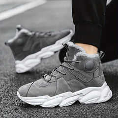 Men's Winter Plush Lace up Sneakers Casual Fuzzy Walking Shoes