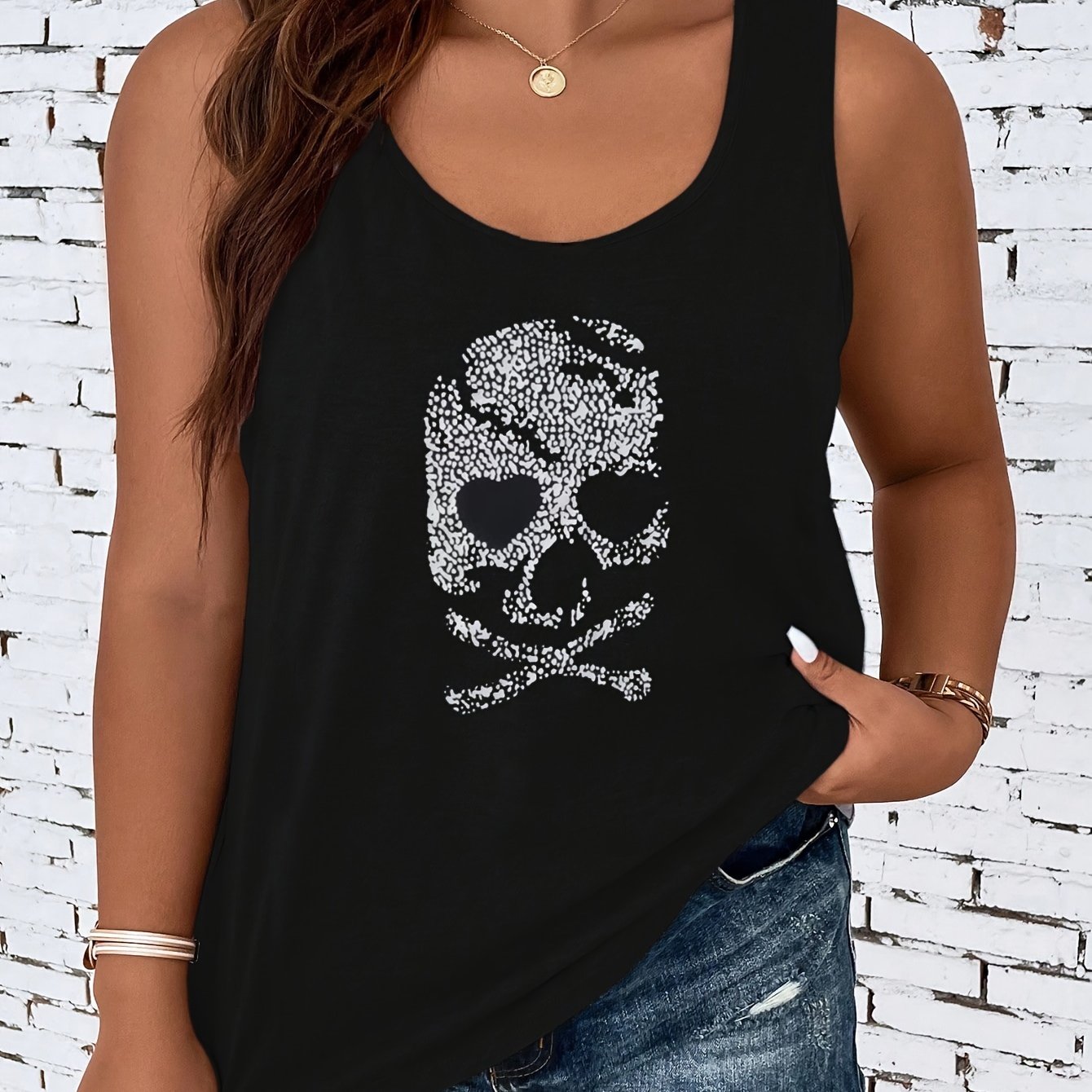 Gothic Skull Print Round Neck Tank Top