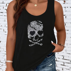 Gothic Skull Print Round Neck Tank Top