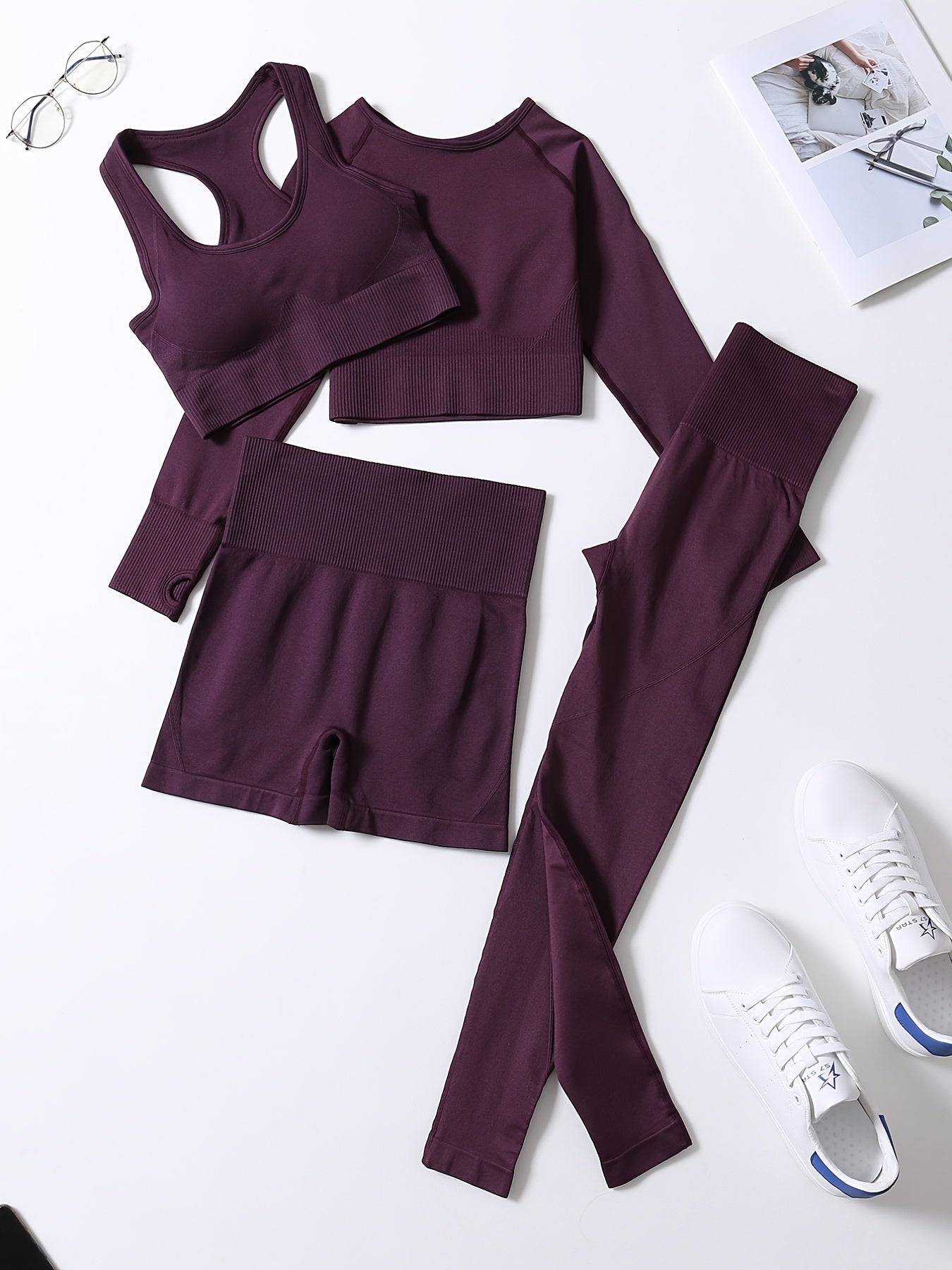 Ribbed Seamless Crop Tank High Waist Yoga Leggings Set