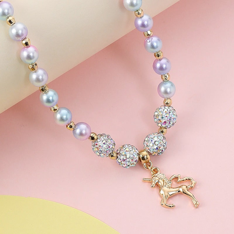 Kids Unicorn Bracelet & Necklace Set, Gradient Bead Jewelry