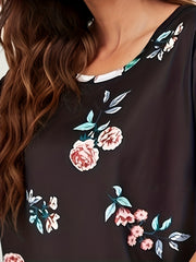 Floral Print Pajamas Set Short Sleeve Top & Lounge Pants