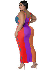 Colorblock Ribbed Tank Top & Skirt Set Women's Plus Medium Stretch 2pc