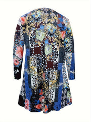 Boho Patchwork Print Long Sleeve Mini Dress