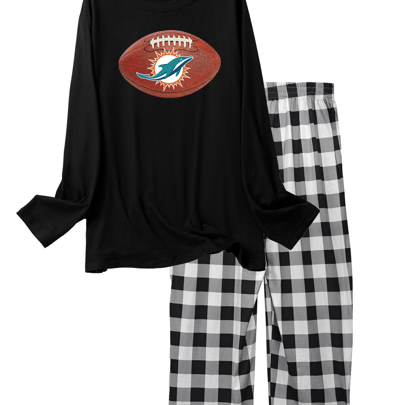 Shark & Rugby Print Pajama Set Long Sleeve Top & Pants Women's Sleepwear