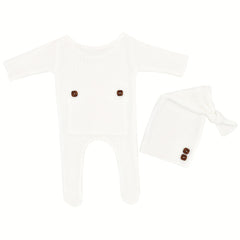 Newborn Photography Knit Outfit Jumpsuit & Hat Set