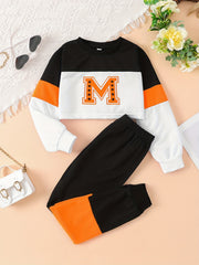 Girls M Letter Print Sweatshirt & Pant Set Kids Clothes