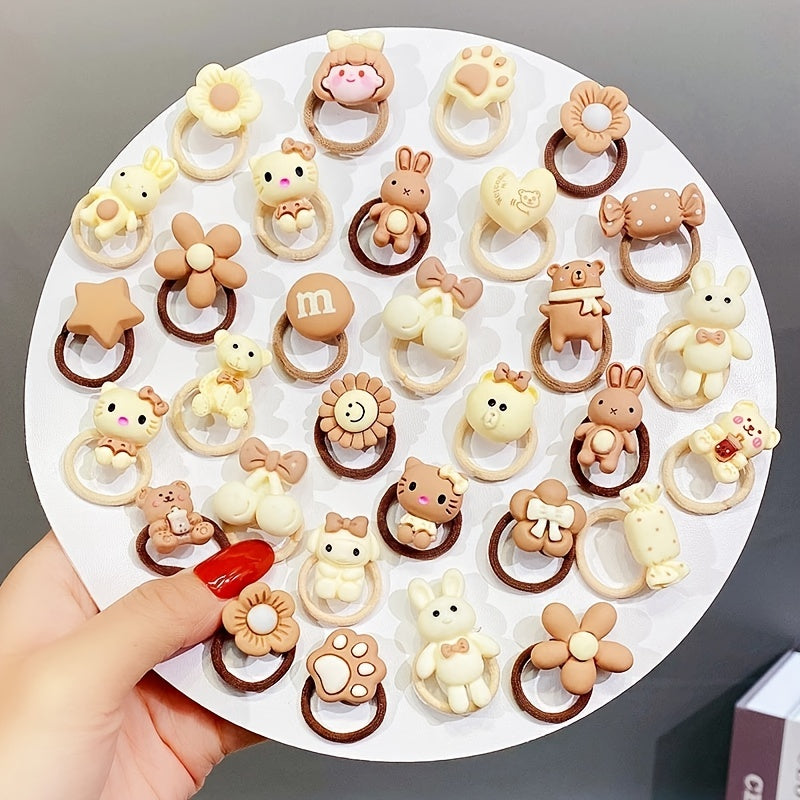 10pcs Girls Hair Tie Cartoon Bear Rubber Bands Hair Rope Hair Accessories