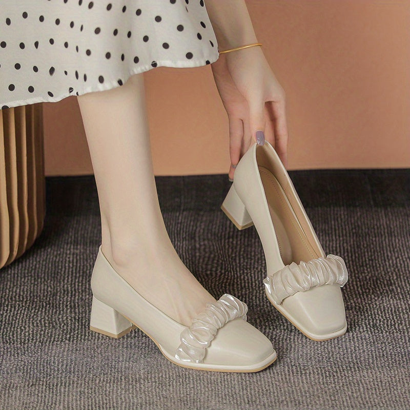 Women's Ruched Block Heel Slip-On Dress Shoes