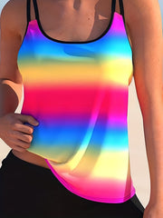 Colorblock Rainbow Stripe Tankini Set