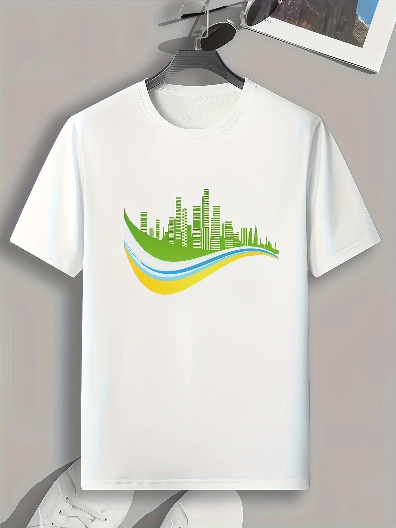 City View Pattern Print Men's Sports T-shirt for Fitness