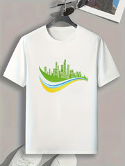 City View Pattern Print Men's Sports T-shirt for Fitness