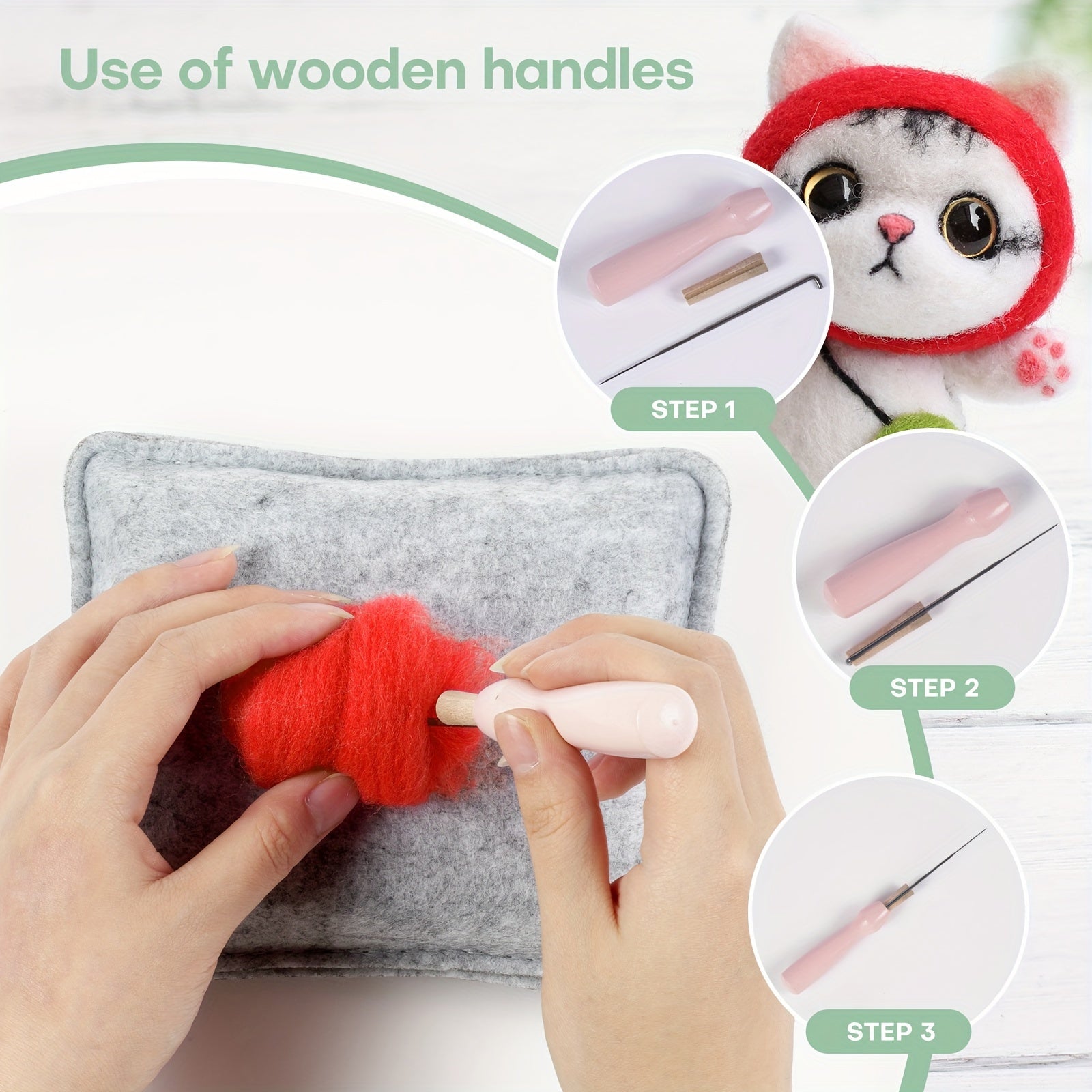 Wool Needle Felting Kit for Cat Doll DIY Art Craft