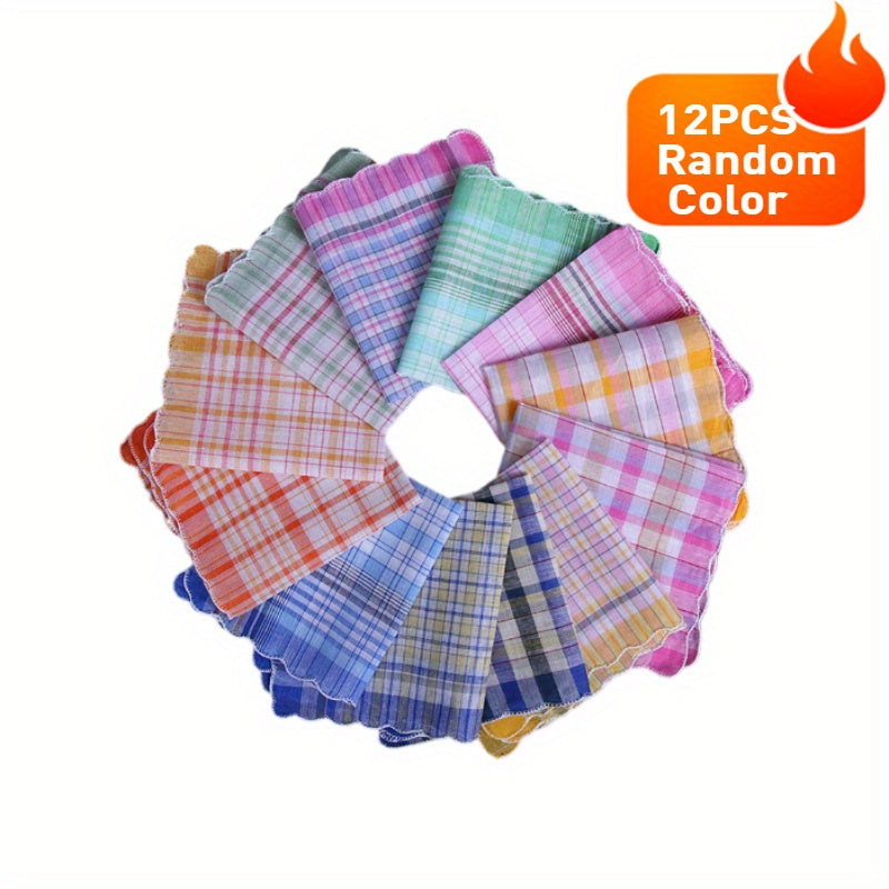 12pcs Striped Handkerchiefs Vintage Checkered Pattern Lightweight